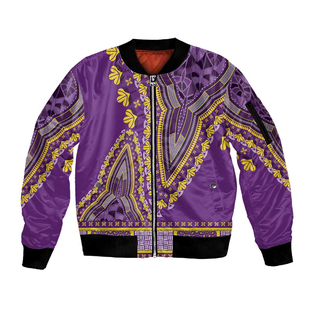 Dashiki Sleeve Zip Bomber Jacket Luxury Afro - Violet