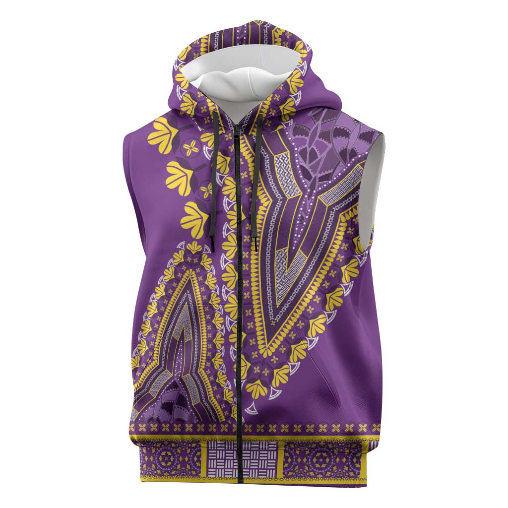 Dashiki Sleeveless Zip Hoodie Luxury Afro - Violet - African Pride