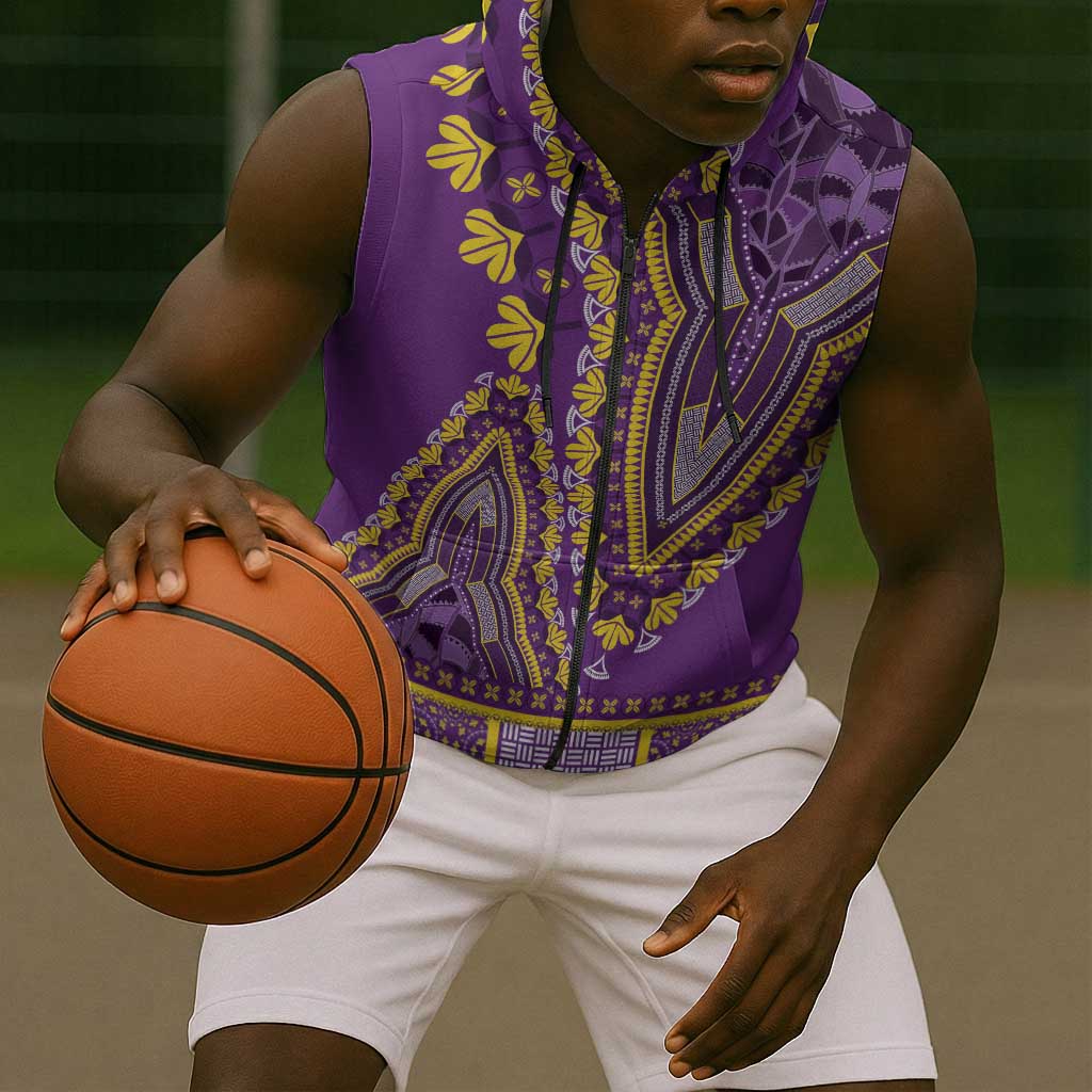 Dashiki Sleeveless Zip Hoodie Luxury Afro - Violet - African Pride