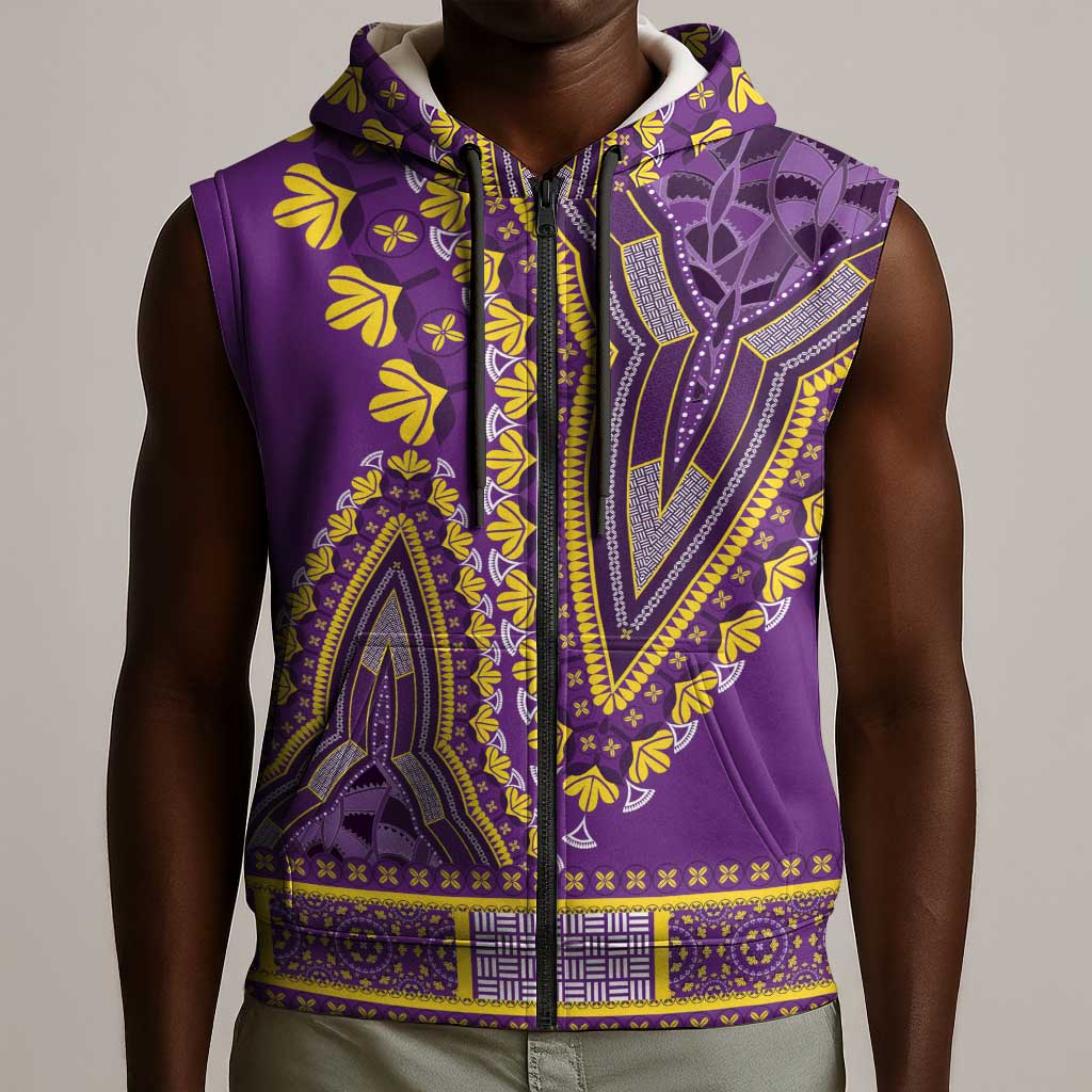 Dashiki Sleeveless Zip Hoodie Luxury Afro - Violet - African Pride