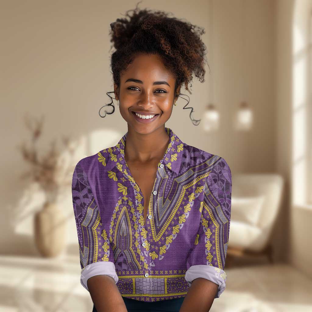 Dashiki Women Casual Shirt Luxury Afro - Violet