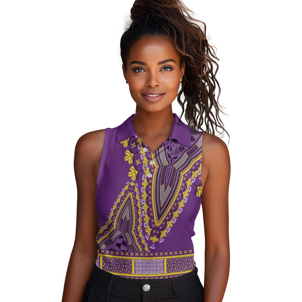 Dashiki Women Sleeveless Polo Shirt Luxury Afro - Violet