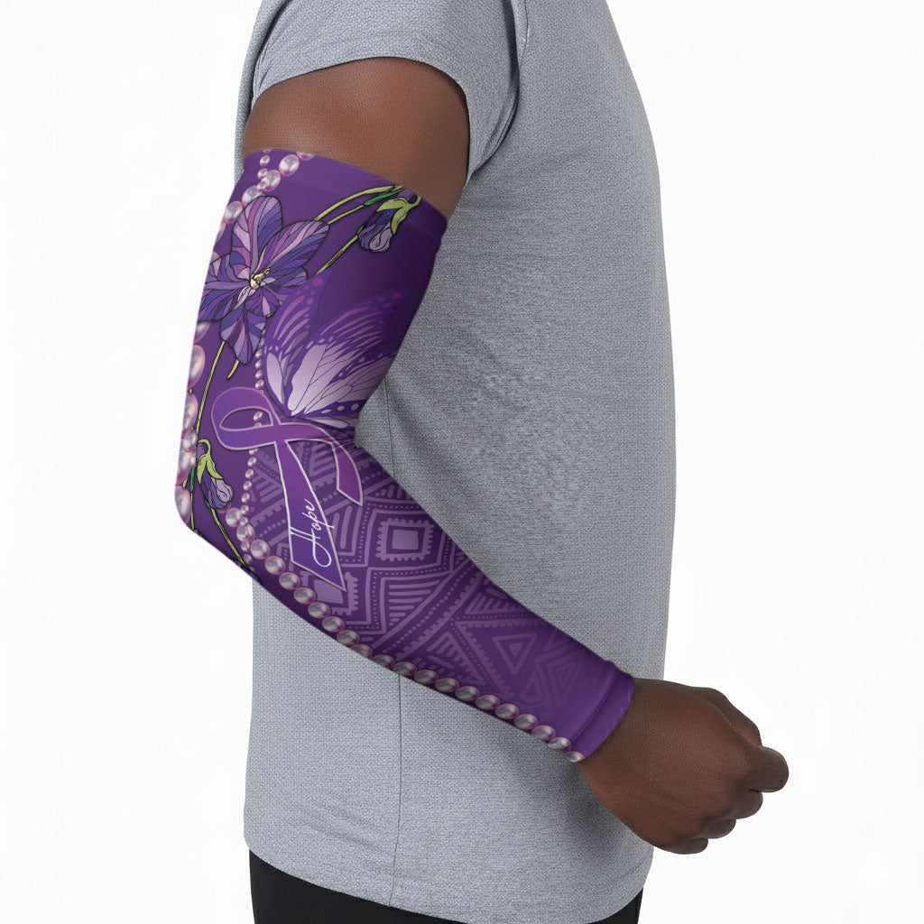 Lupus Awareness Purple Ribbon Butterfly Arm Sleeves Hope