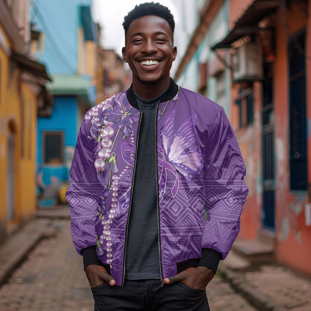 Lupus Awareness Purple Ribbon Butterfly Bomber Jacket Hope
