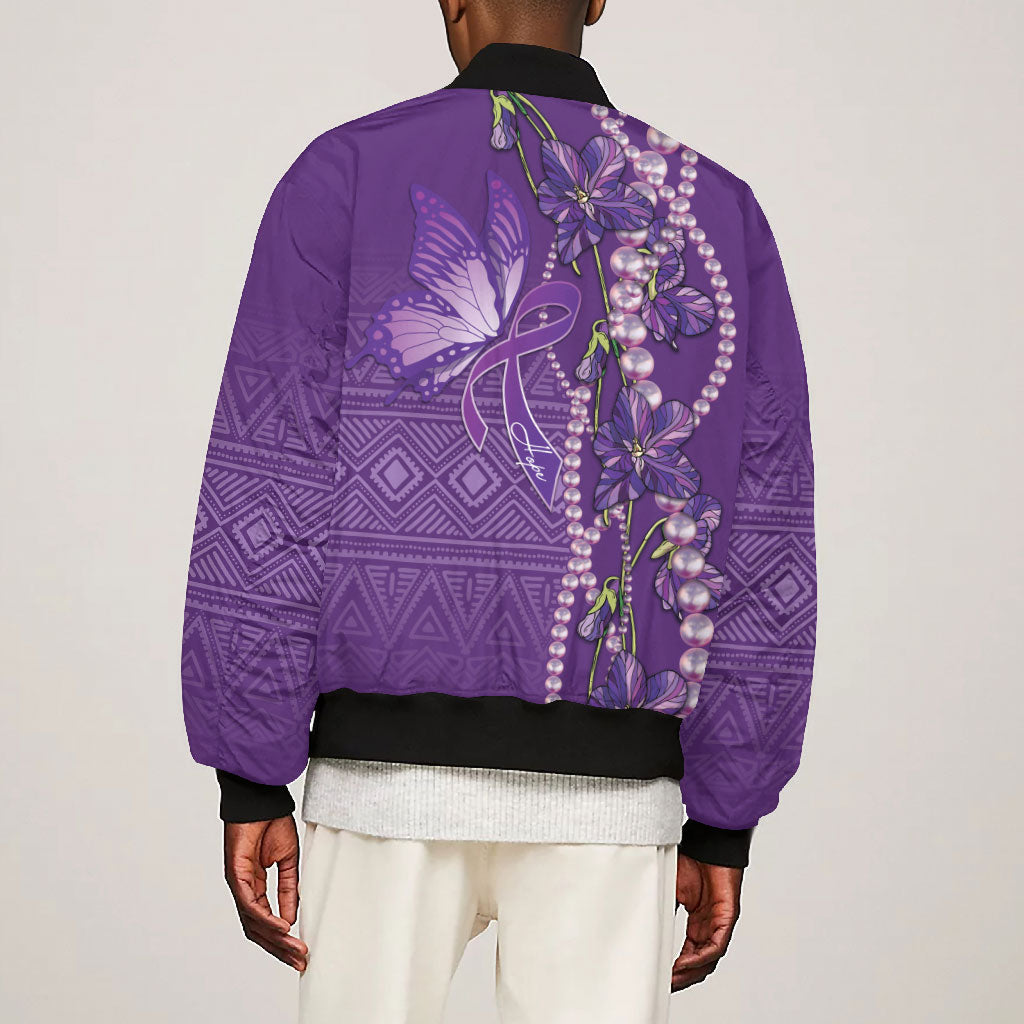 Lupus Awareness Purple Ribbon Butterfly Bomber Jacket Hope