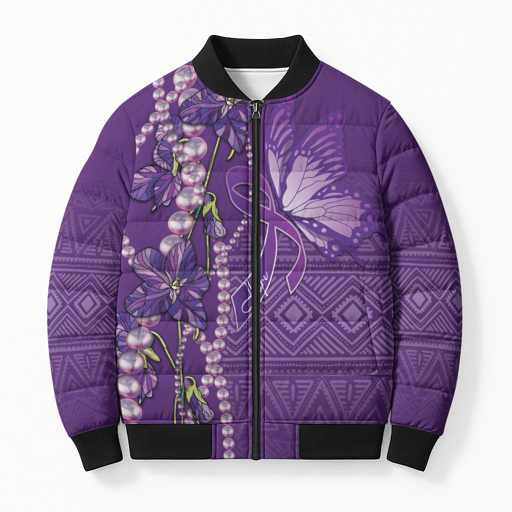 Lupus Awareness Purple Ribbon Butterfly Bomber Puffer Jacket Hope