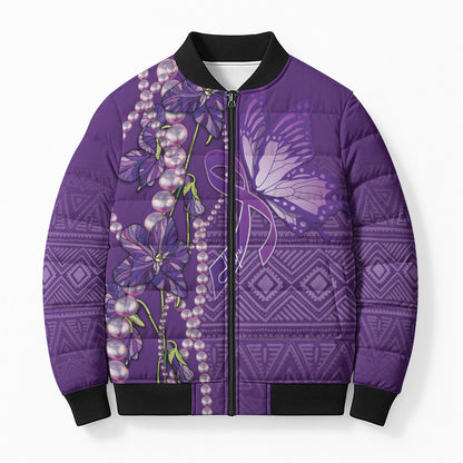 Lupus Awareness Purple Ribbon Butterfly Bomber Puffer Jacket Hope