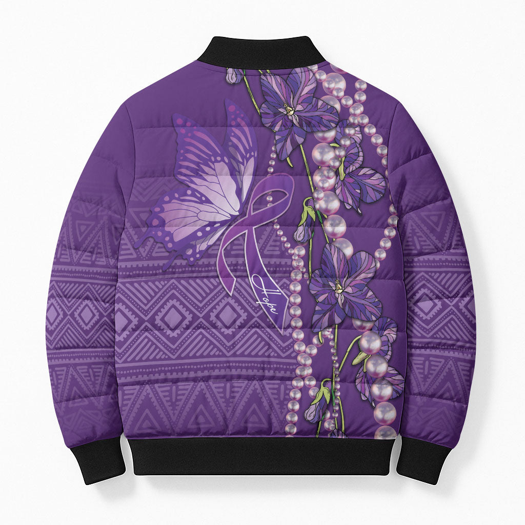 Lupus Awareness Purple Ribbon Butterfly Bomber Puffer Jacket Hope
