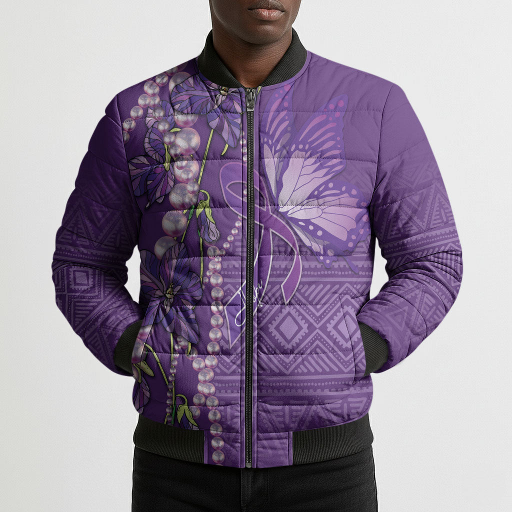 Lupus Awareness Purple Ribbon Butterfly Bomber Puffer Jacket Hope