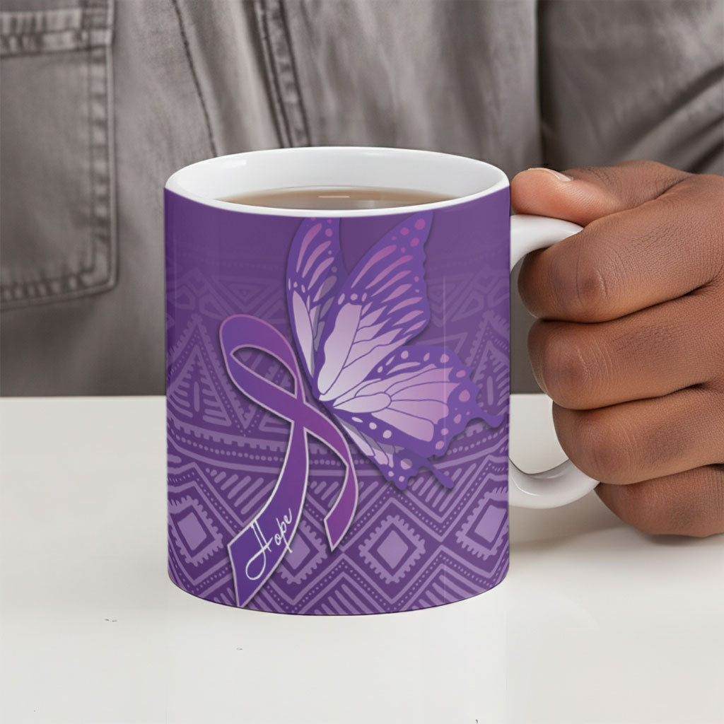 Lupus Awareness Purple Ribbon Butterfly Ceramic Mug Hope