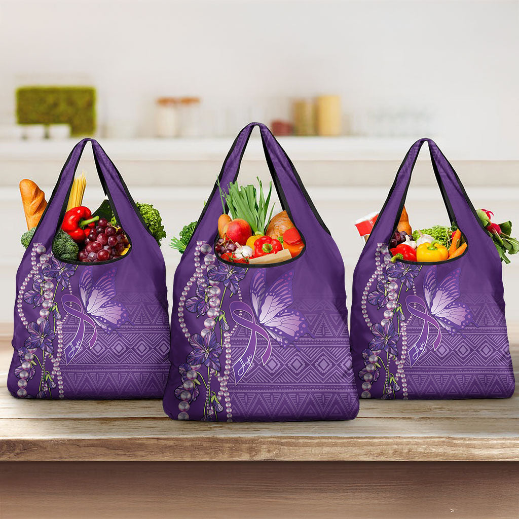 Lupus Awareness Purple Ribbon Butterfly Grocery Bag Hope