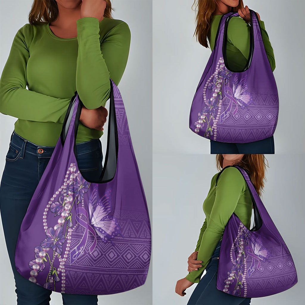 Lupus Awareness Purple Ribbon Butterfly Grocery Bag Hope