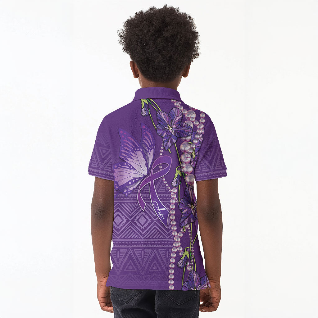 Lupus Awareness Purple Ribbon Butterfly Kid Polo Shirt Hope