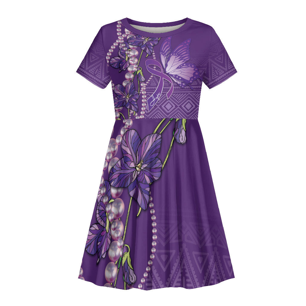 Lupus Awareness Purple Ribbon Butterfly Kid Short Sleeve Dress Hope