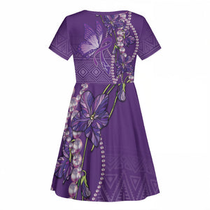 Lupus Awareness Purple Ribbon Butterfly Kid Short Sleeve Dress Hope