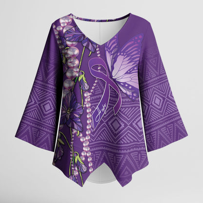 Lupus Awareness Purple Ribbon Butterfly Kimono Sleeve Blouse Hope