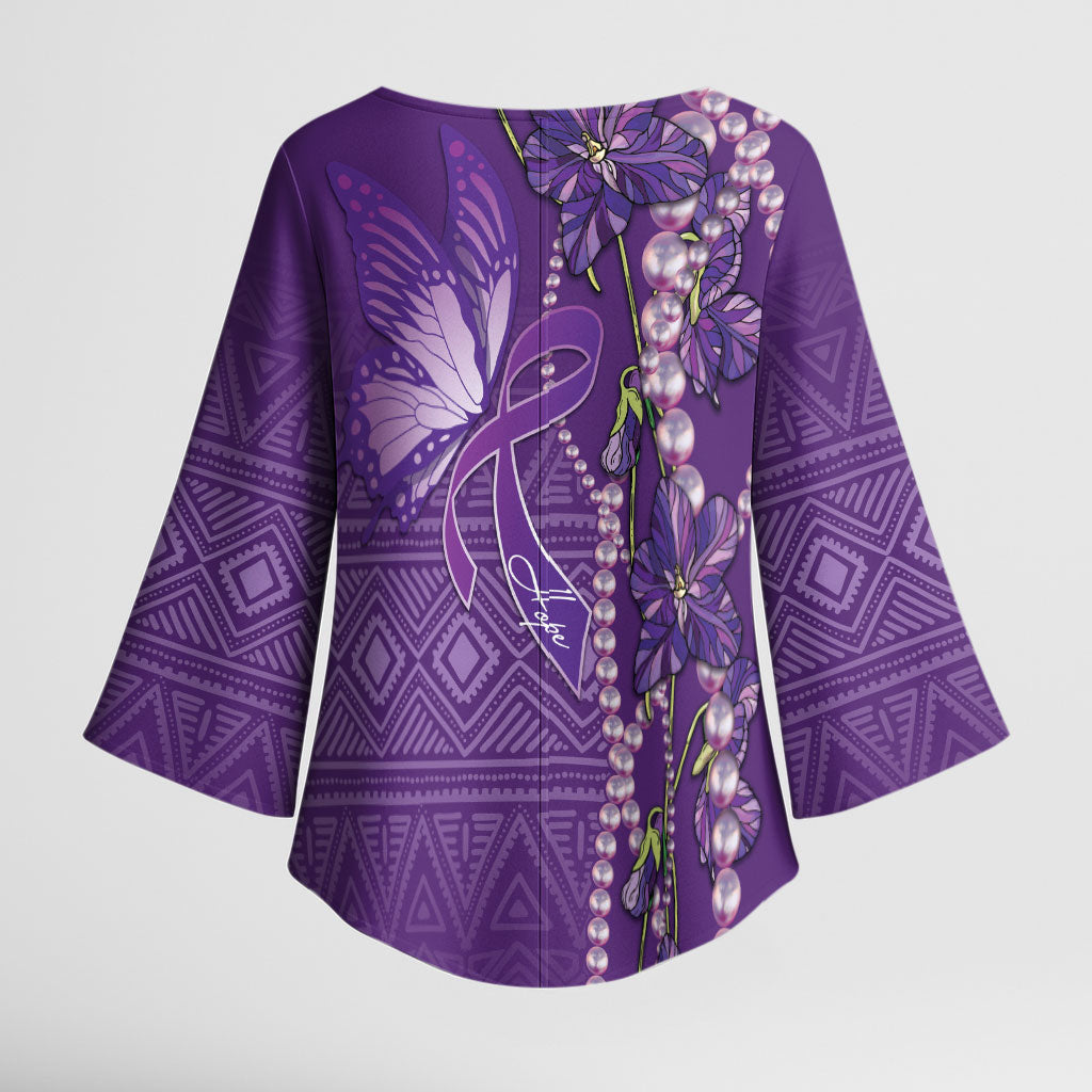 Lupus Awareness Purple Ribbon Butterfly Kimono Sleeve Blouse Hope