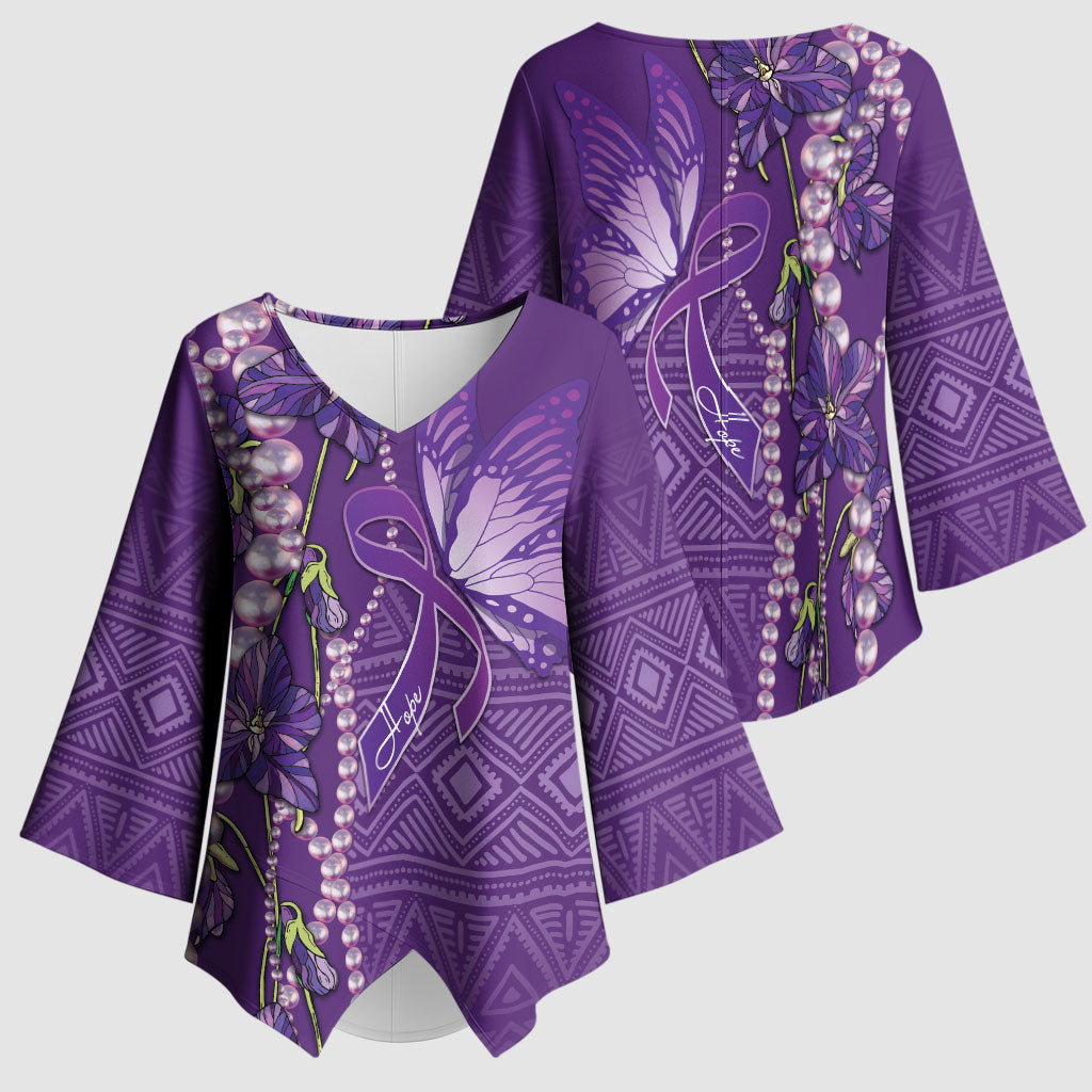 Lupus Awareness Purple Ribbon Butterfly Kimono Sleeve Blouse Hope