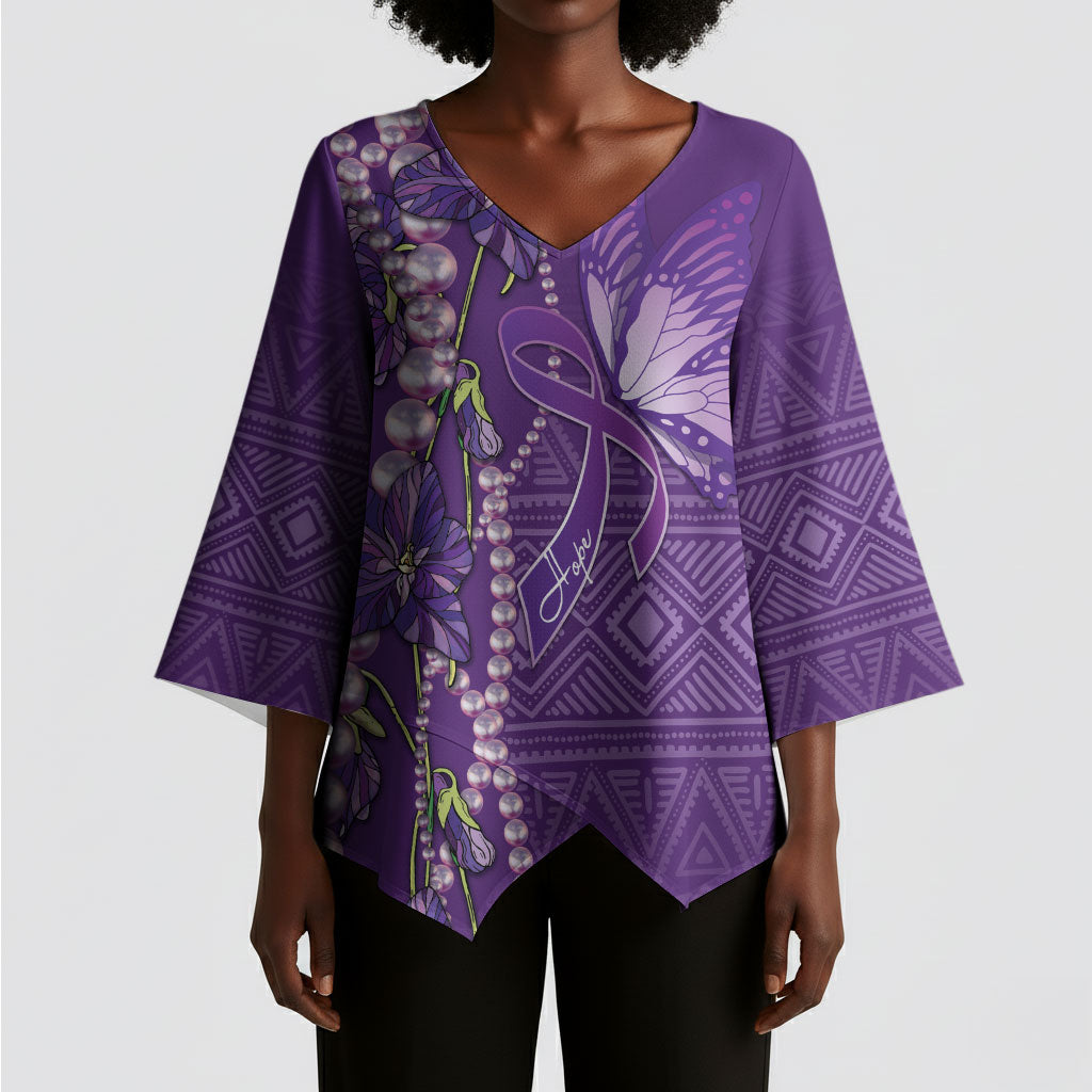 Lupus Awareness Purple Ribbon Butterfly Kimono Sleeve Blouse Hope