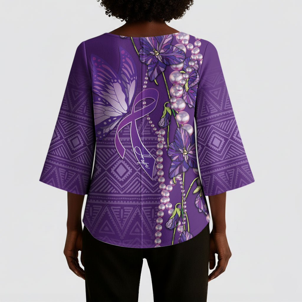 Lupus Awareness Purple Ribbon Butterfly Kimono Sleeve Blouse Hope