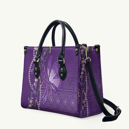 Lupus Awareness Purple Ribbon Butterfly Leather Bag Hope