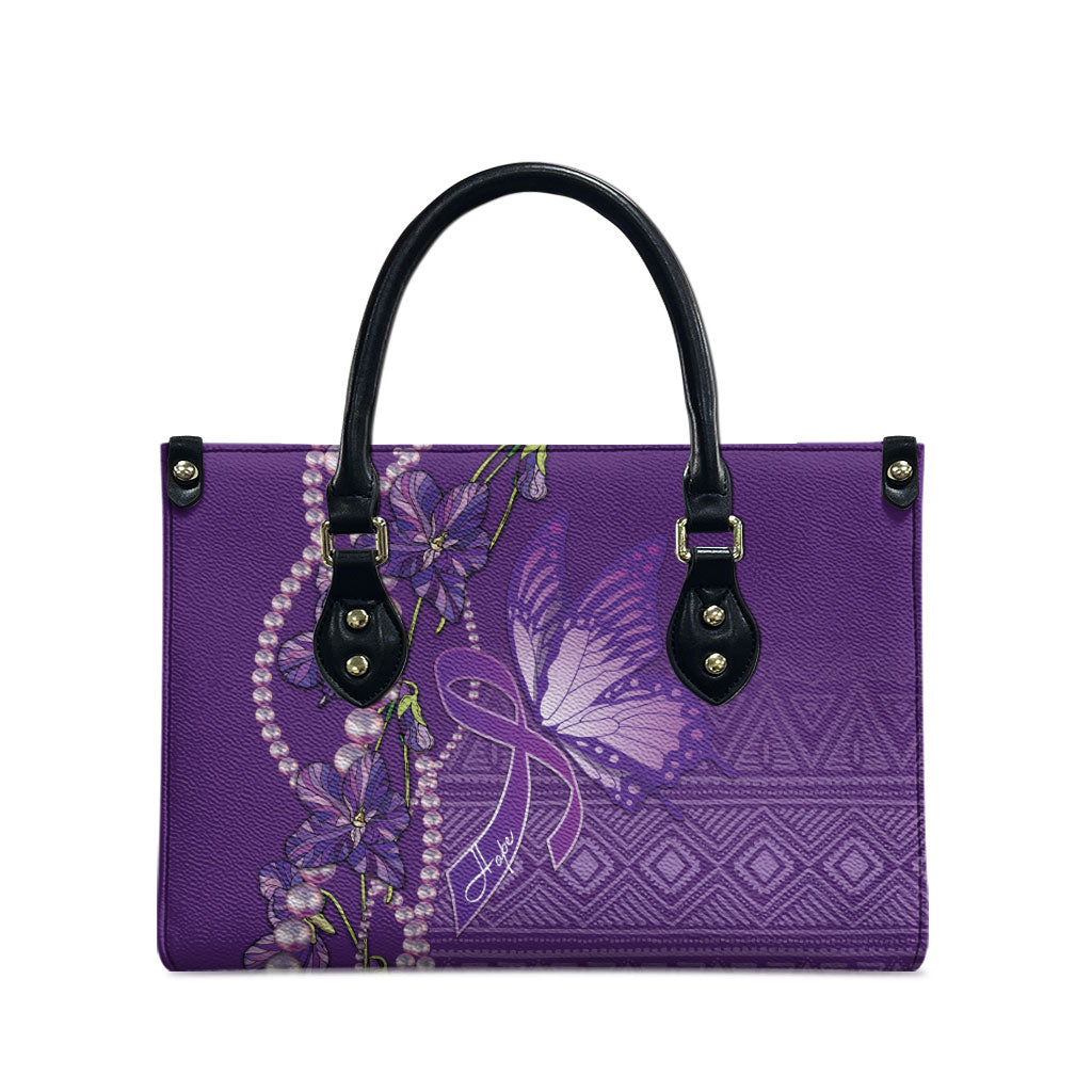 Lupus Awareness Purple Ribbon Butterfly Leather Bag Hope
