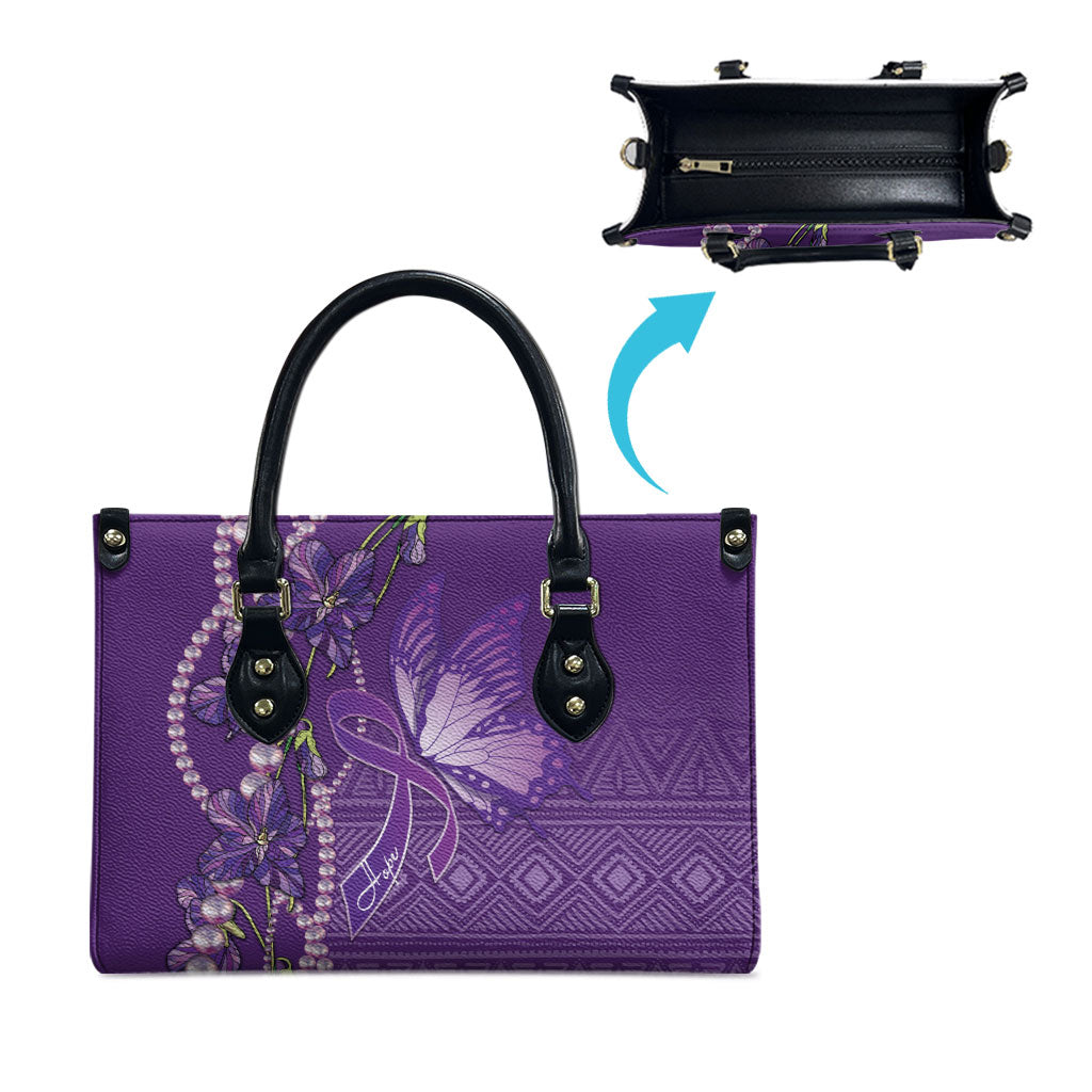 Lupus Awareness Purple Ribbon Butterfly Leather Bag Hope