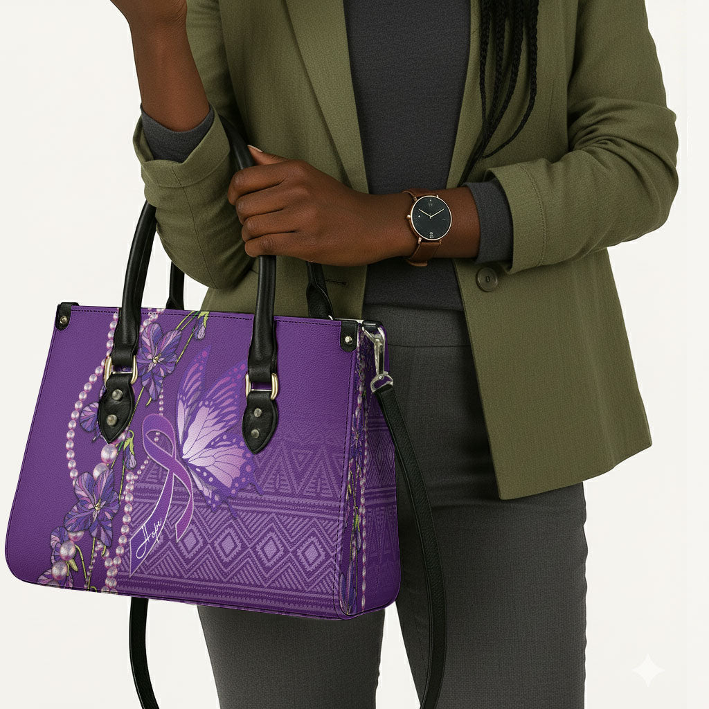Lupus Awareness Purple Ribbon Butterfly Leather Bag Hope