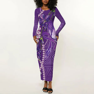 Lupus Awareness Purple Ribbon Butterfly Long Sleeve Bodycon Dress Hope
