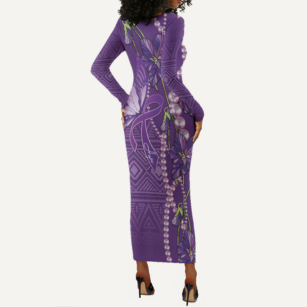 Lupus Awareness Purple Ribbon Butterfly Long Sleeve Bodycon Dress Hope