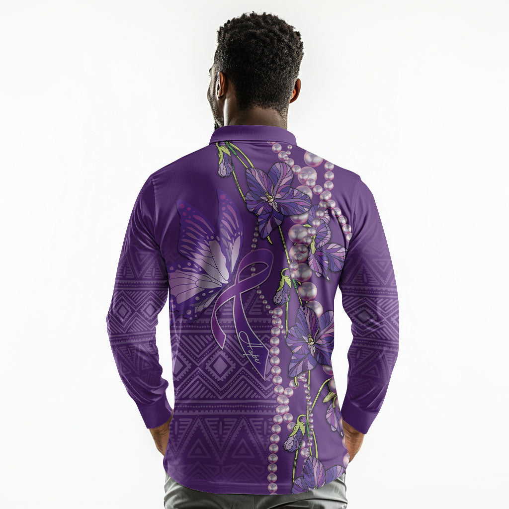 Lupus Awareness Purple Ribbon Butterfly Long Sleeve Polo Shirt Hope