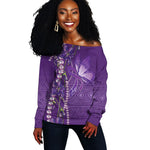 Lupus Awareness Purple Ribbon Butterfly Off Shoulder Sweater Hope