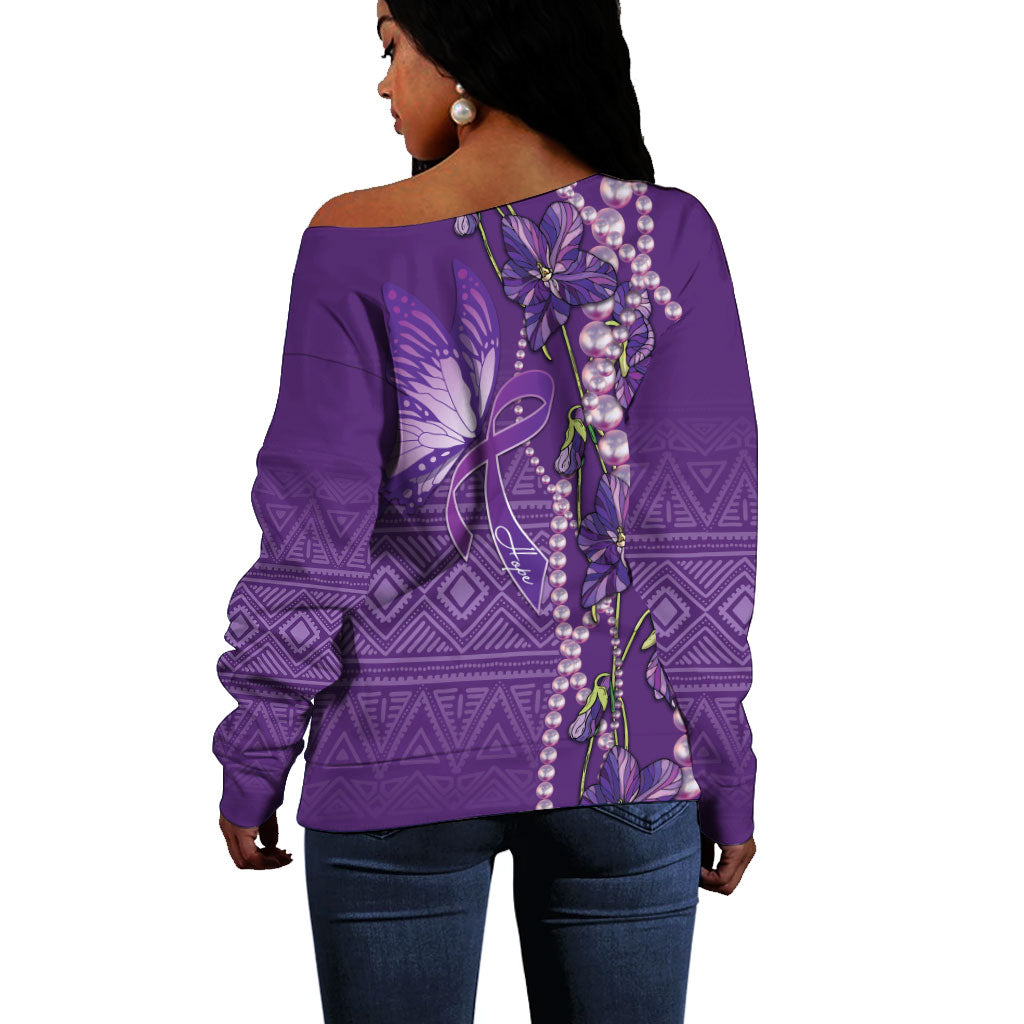 Lupus Awareness Purple Ribbon Butterfly Off Shoulder Sweater Hope
