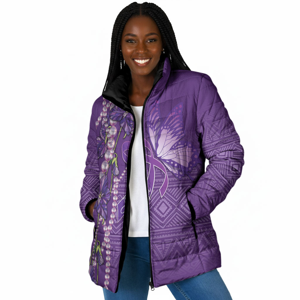 Lupus Awareness Purple Ribbon Butterfly Padded Jacket Hope