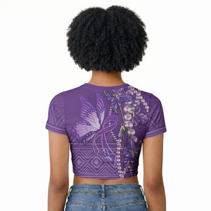Lupus Awareness Purple Ribbon Butterfly Raglan Cropped T shirt Hope