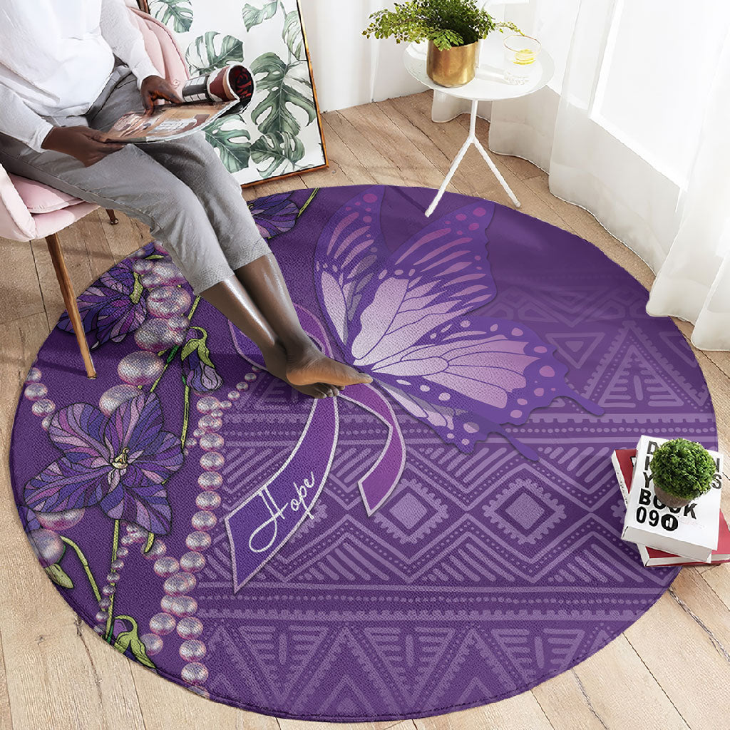 Lupus Awareness Purple Ribbon Butterfly Round Carpet Hope