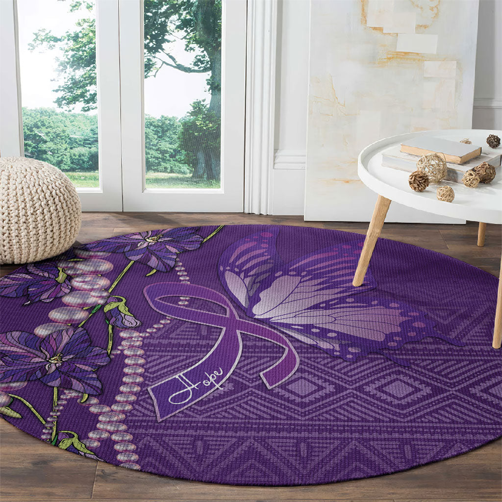 Lupus Awareness Purple Ribbon Butterfly Round Carpet Hope