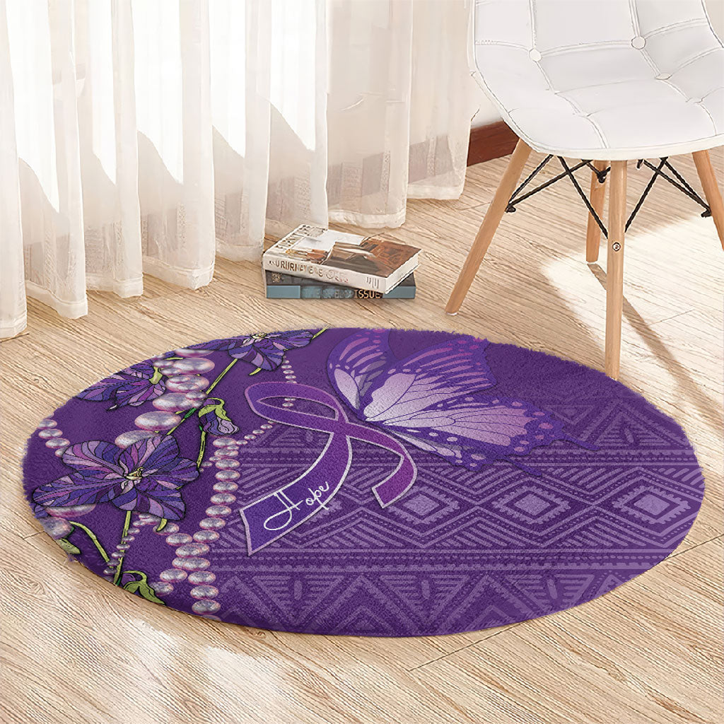 Lupus Awareness Purple Ribbon Butterfly Round Carpet Hope