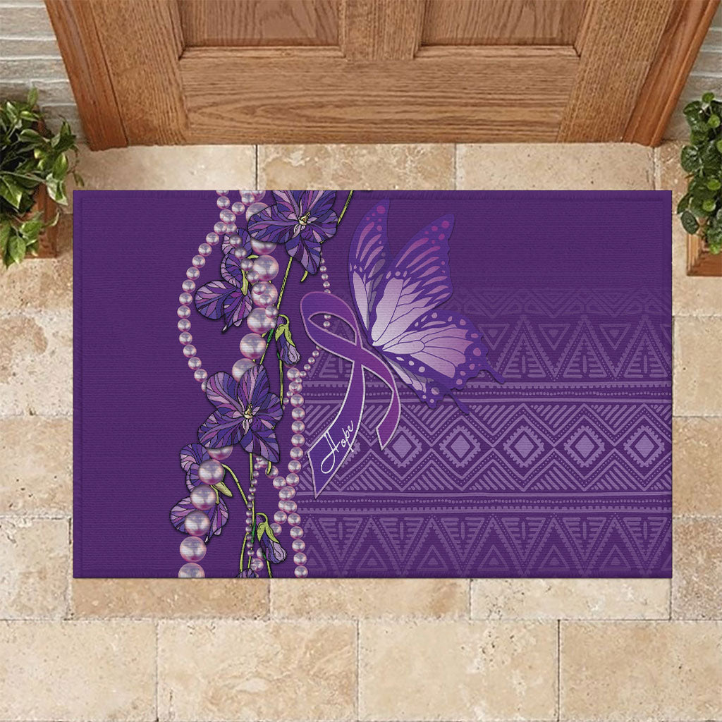 Lupus Awareness Purple Ribbon Butterfly Rubber Doormat Hope