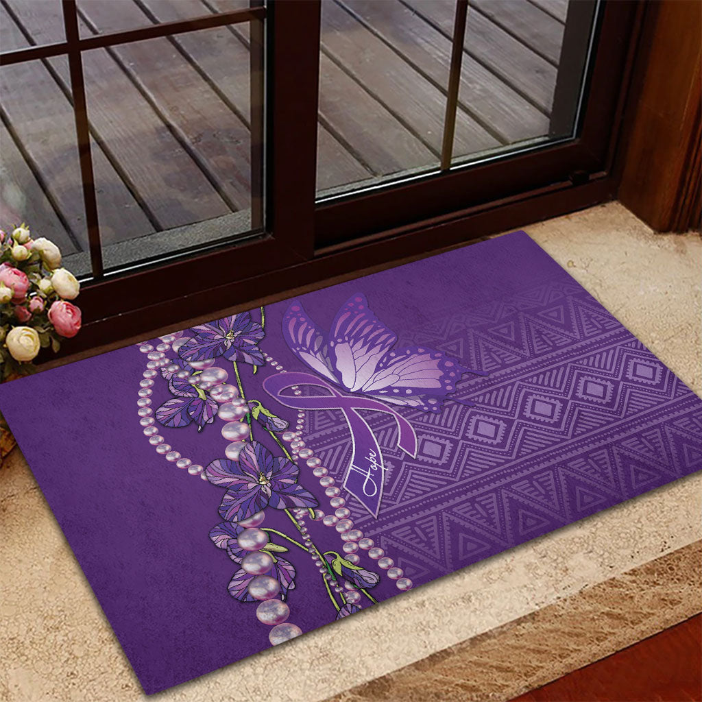 Lupus Awareness Purple Ribbon Butterfly Rubber Doormat Hope