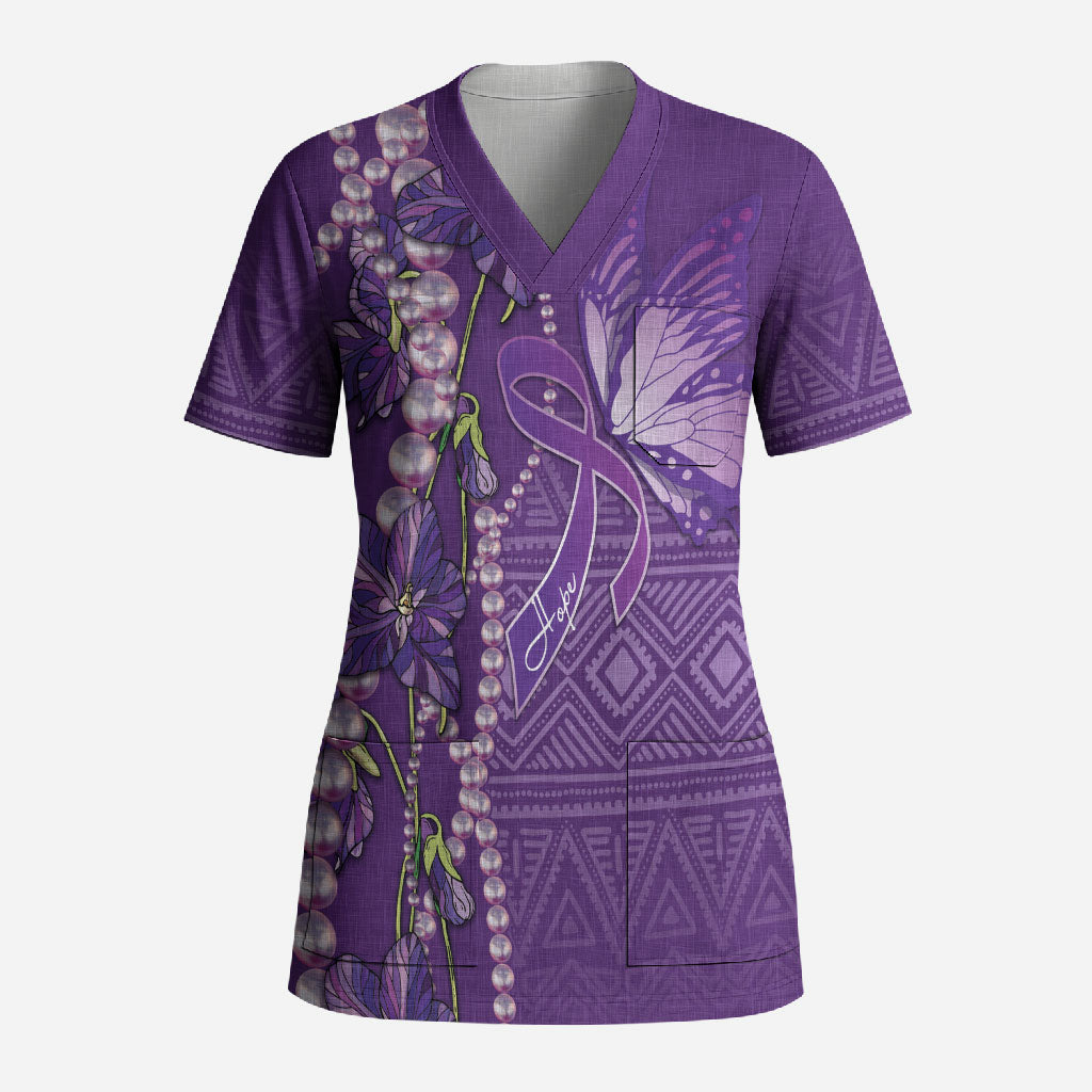 Lupus Awareness Purple Ribbon Butterfly Scrub Top Hope