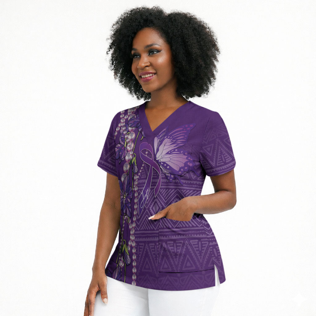 Lupus Awareness Purple Ribbon Butterfly Scrub Top Hope