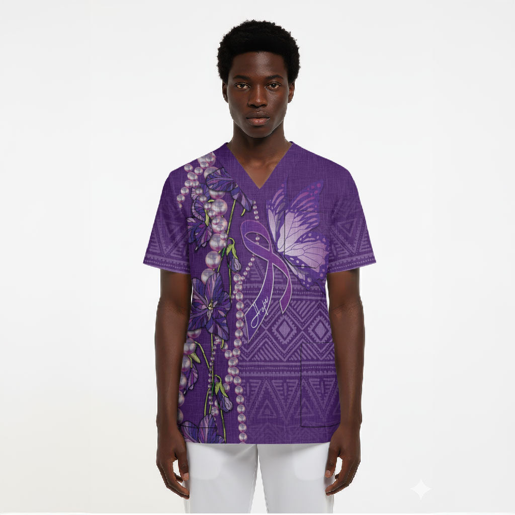 Lupus Awareness Purple Ribbon Butterfly Scrub Top Hope