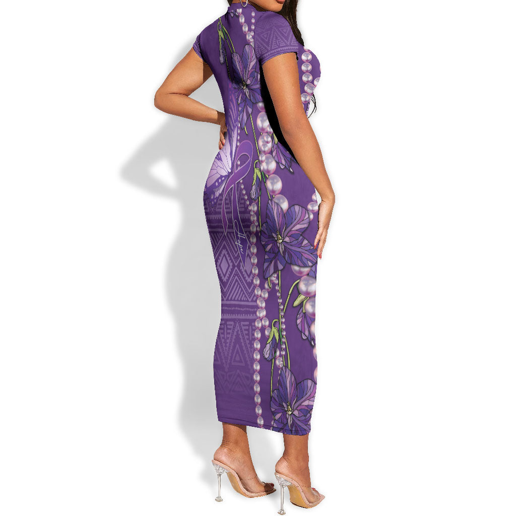 Lupus Awareness Purple Ribbon Butterfly Short Sleeve Bodycon Dress Hope