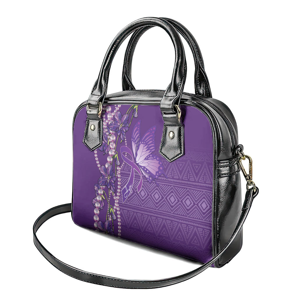 Lupus Awareness Purple Ribbon Butterfly Shoulder Handbag Hope