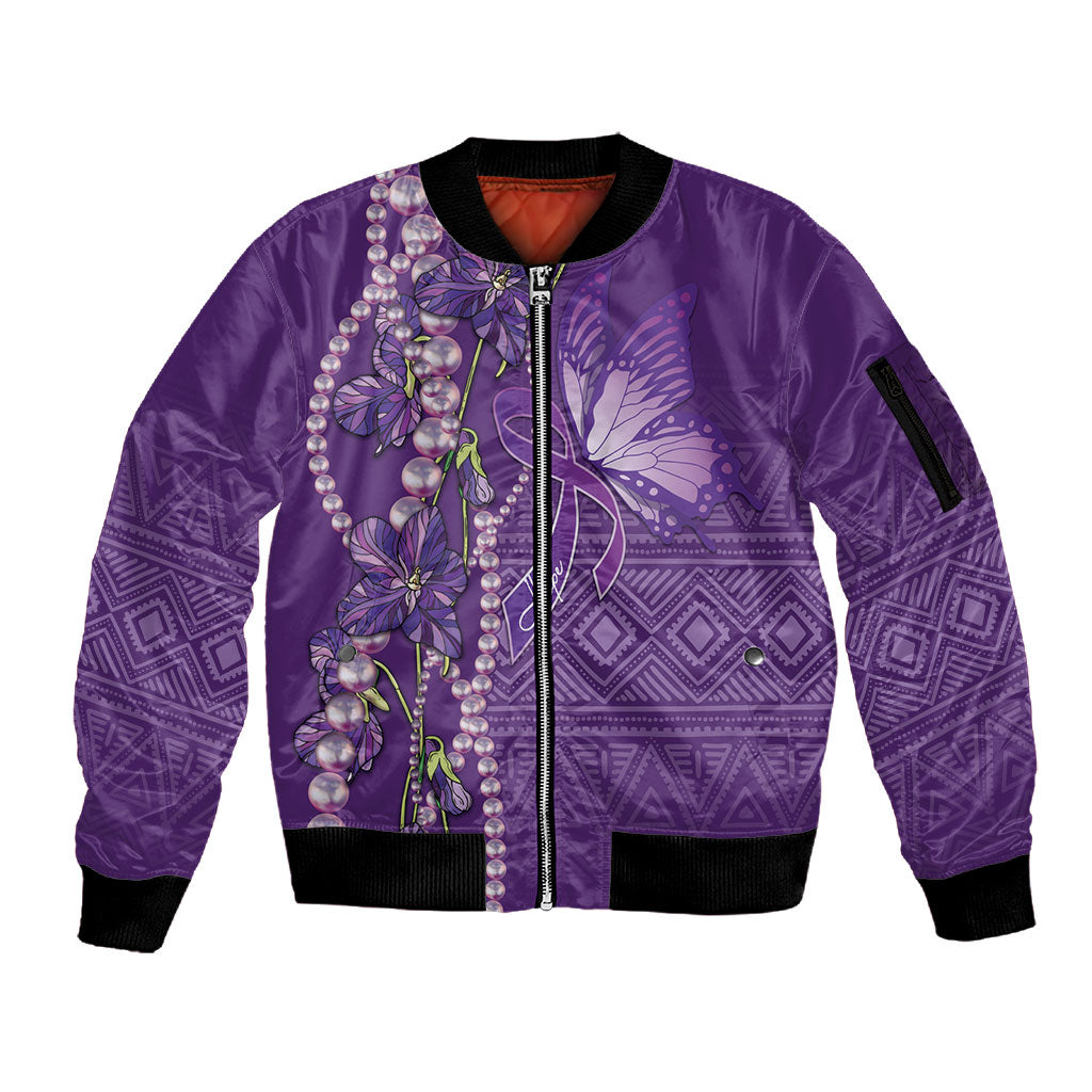 Lupus Awareness Purple Ribbon Butterfly Sleeve Zip Bomber Jacket Hope