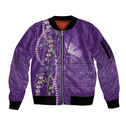 Lupus Awareness Purple Ribbon Butterfly Sleeve Zip Bomber Jacket Hope