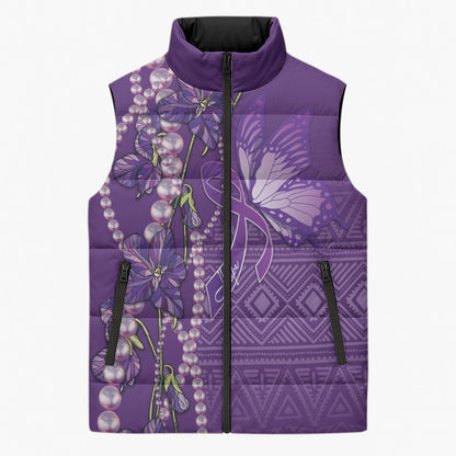 Lupus Awareness Purple Ribbon Butterfly Sleeveless Puffer Jacket Hope