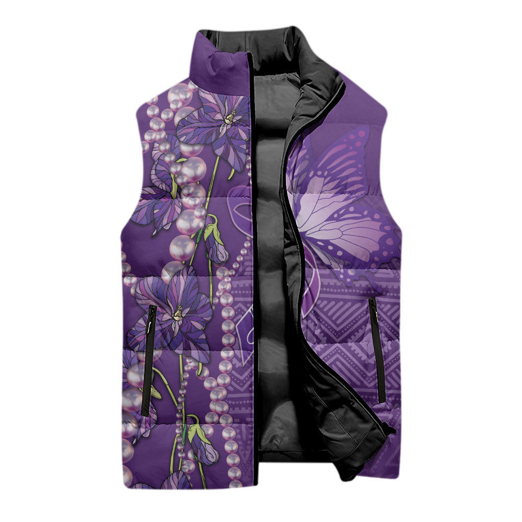 Lupus Awareness Purple Ribbon Butterfly Sleeveless Puffer Jacket Hope
