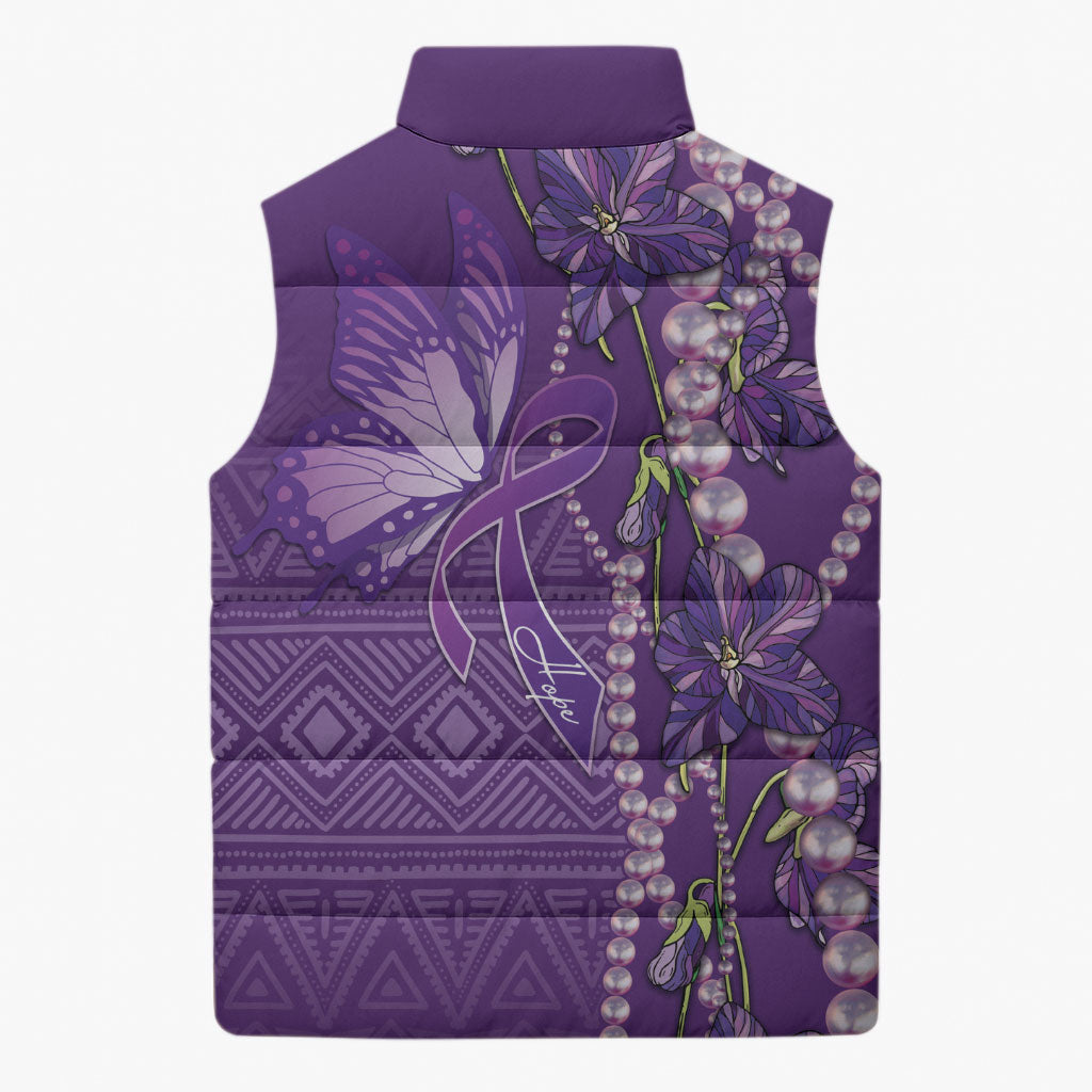 Lupus Awareness Purple Ribbon Butterfly Sleeveless Puffer Jacket Hope